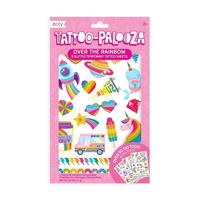 OOLY, Tattoo Palooza Skin-Friendly and Non-Toxic Temporary Tattoo for Kids - Over The Rainbow, 3 ... | Amazon (US)