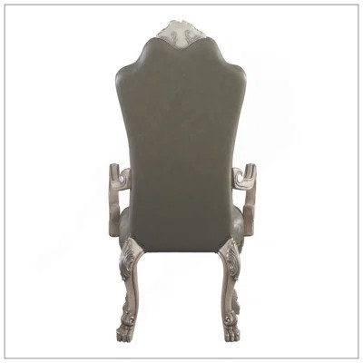 Vintage Bone Faux Leather Arm Chairs With Nailhead Trim And Floral Crown, Set Of 2, Elegant And Durable | Wayfair North America