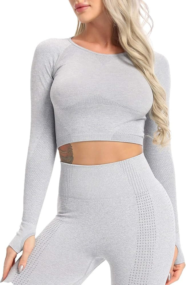 FITTOO Women's Crop Long Sleeves Workout Tops Sports Shirts | Amazon (US)