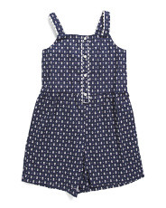 Linen Blend Girls Scalloped Trim Faux Button Romper | Little Girl Dresses | Marshalls | Marshalls