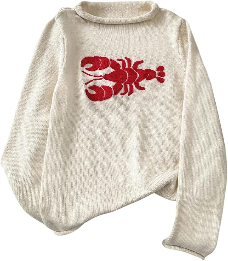 GORGLITTER Women's Lobster Sweater Dressy Mock Turtleneck Long Sleeve Knit Pullover Jumper | Amazon (US)