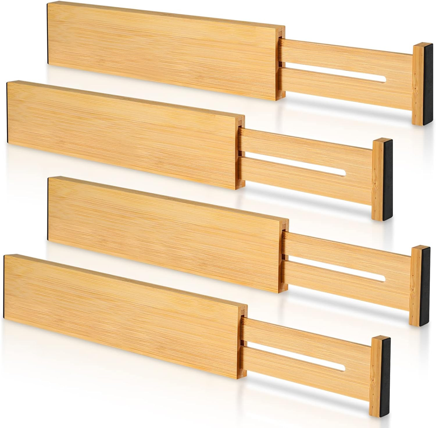 4 Pack Bamboo Drawer Dividers, Adjustable Length from 11 Inch to 17 Inch, Expandable Kitchen Draw... | Amazon (US)