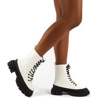 Mischief White Patent Lace Up Chunky Sole Ankle Boots - US 7 | Public Desire (US & CA)