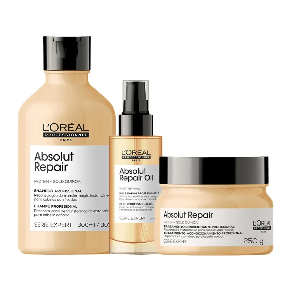 Kit L'Oréal Professionnel Serie Expert Absolut Repair Gold Quinoa - Shampoo 300 ml + Máscara Re... | Amobeleza (BR)