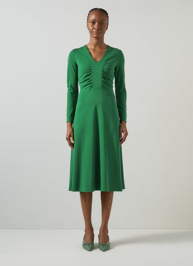 Lacey Verdant Green Gathered Bust LENZING™ ECOVERO™ Viscose Midi Dress | L.K. Bennett (UK)