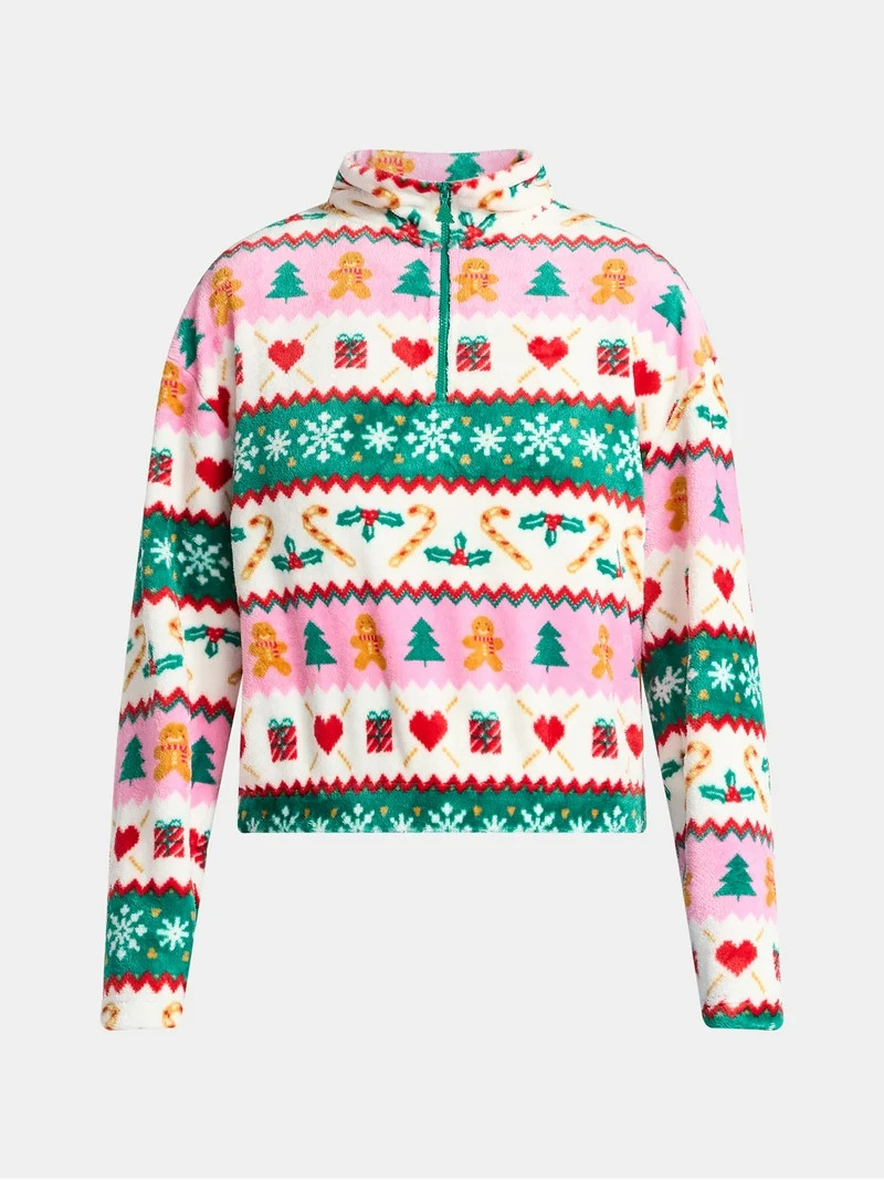 No Boundaries 1/4 Zip Mock Neck Plush Top with Long Sleeves, Women's | Walmart (US)