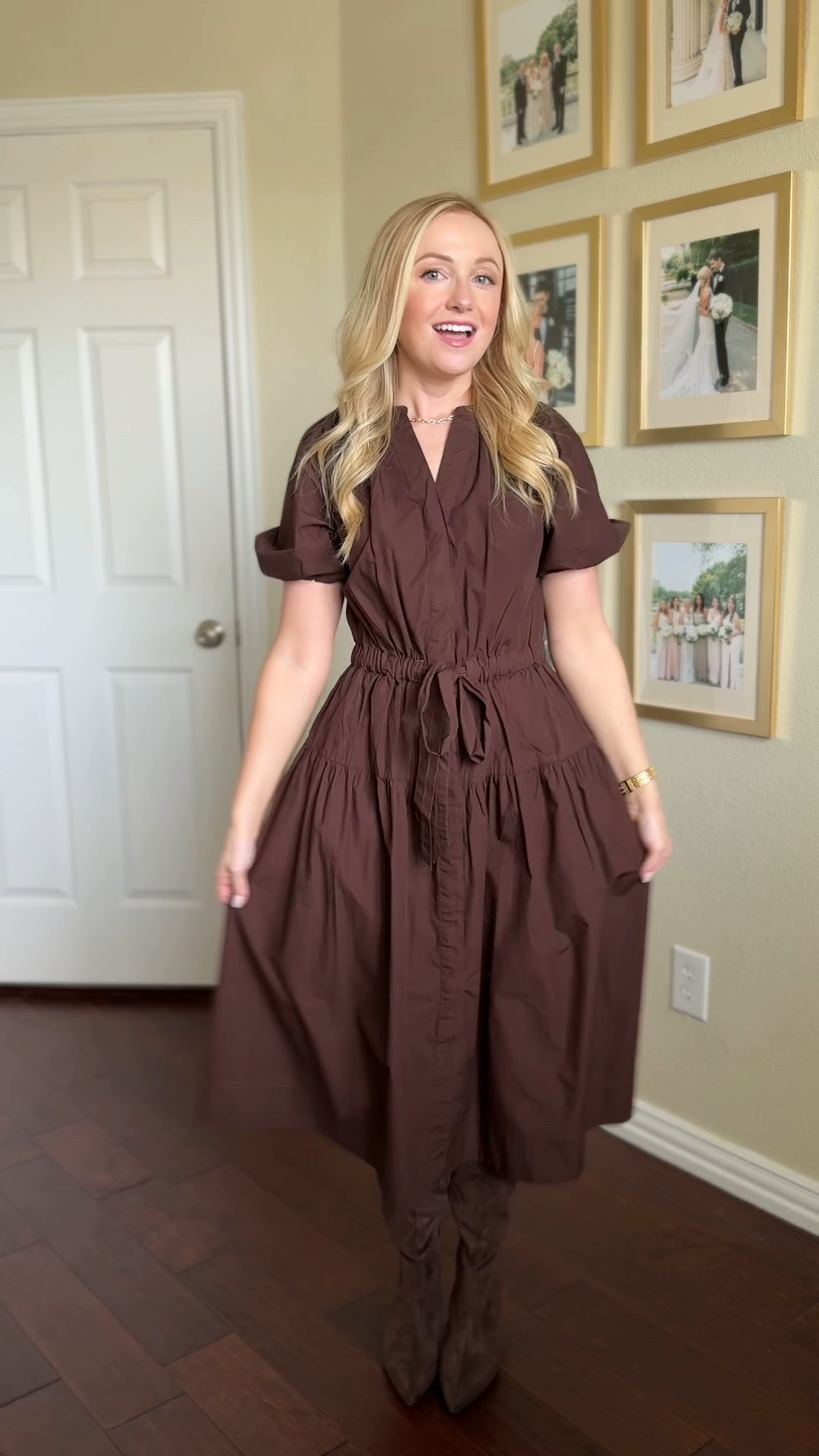 This chocolate brown midi dress is so pretty for fall! Great for teachers or family photos! Wearing an XS

#LTKPetite #LTKFindsUnder50 #LTKSeasonal