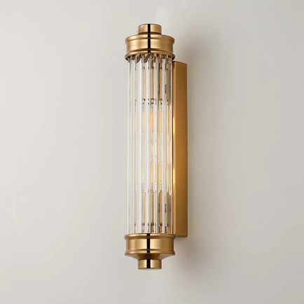 Sharima Ribbed Glass Brass-Finish Sconce Unlacquered Brass Bathroom Sconces