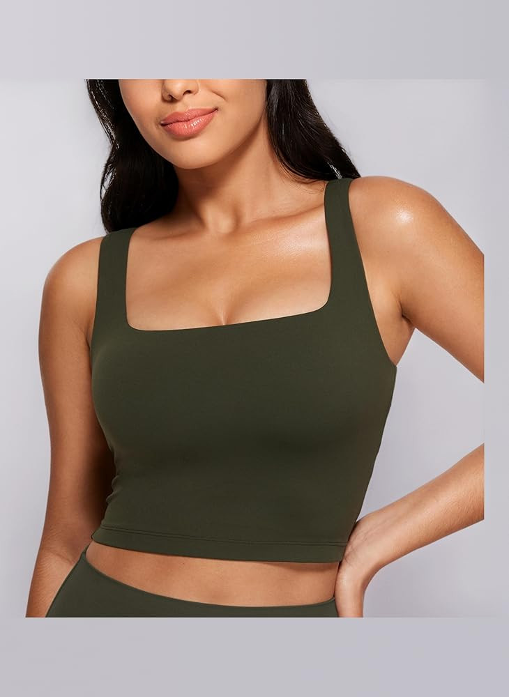 CRZ YOGA Women's Butterluxe Square Neck Sports Bra Padded Wireless Crop Top Gym Workout Tank Tops... | Amazon (UK)