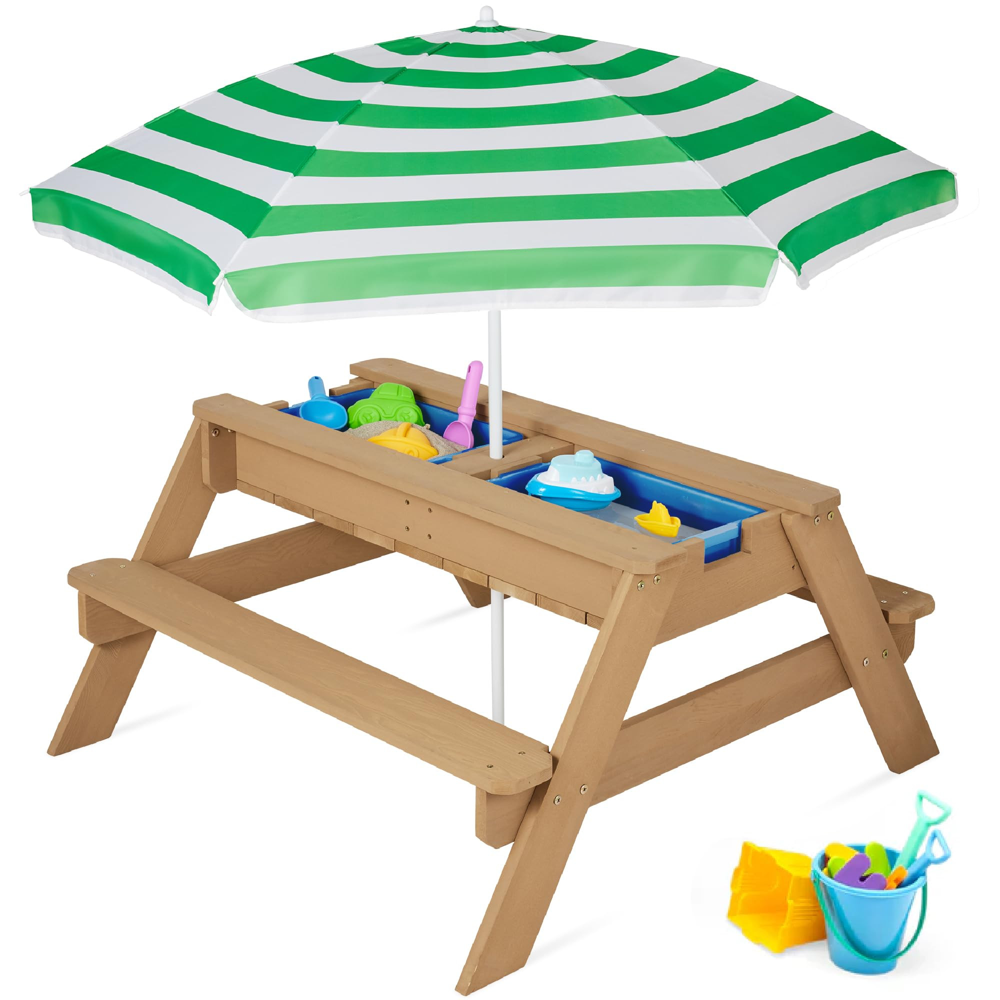Best Choice Products Kids 3-in-1 Sand & Water Table, Wood Outdoor Convertible Picnic Table w/Umbr... | Amazon (US)