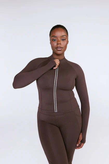 SKINLUXE ZIP THROUGH RUNNING TOP - ESPRESSO | TALA (UK)