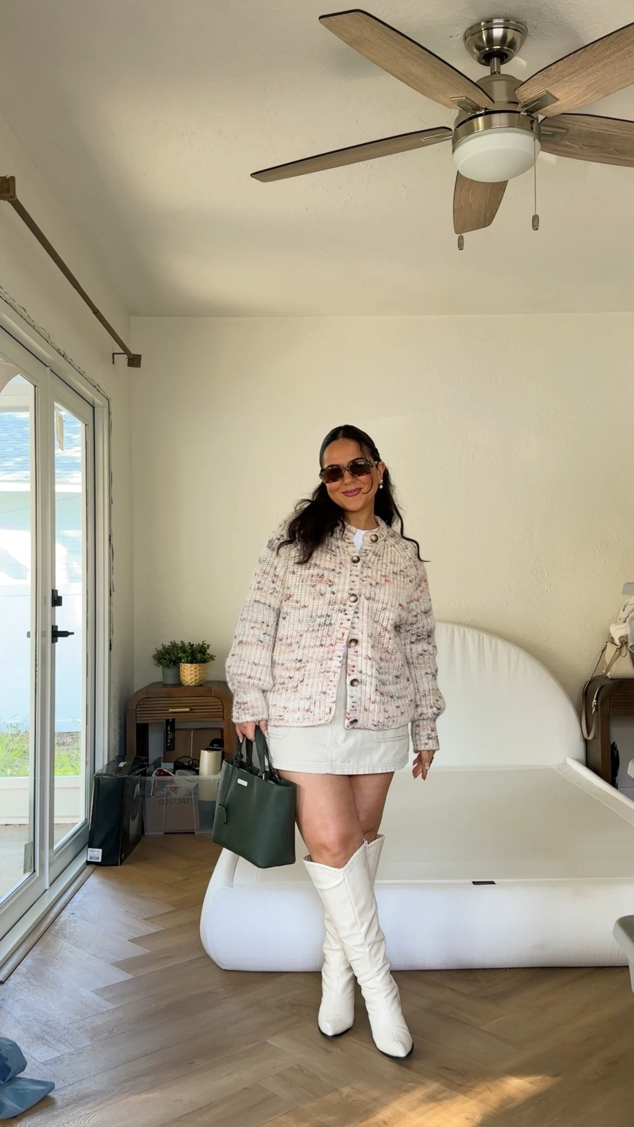 
comfy cozy fit 🧸

wearing a M in the sweater and skirt, and 6.5 in boots (sized up half a size). Linking similar sunnies! 

#LTKmidsize #LTKSeasonal