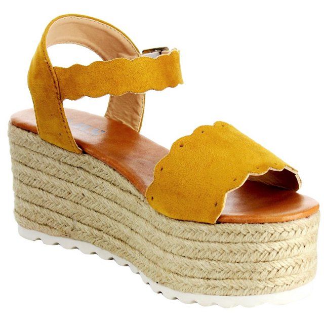 Emma-23 Mary Jane Espadrille Platform Wedge Flatform Open Toe Sandal Mustard | Walmart (US)