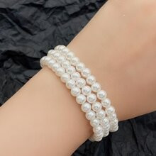 pcs White Pearl Beaded Bracelets For Daily Wear By Women | SHEIN