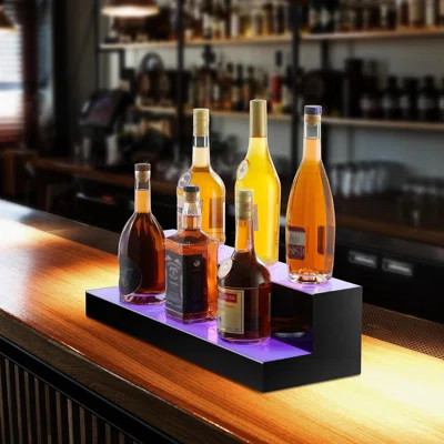 LED Illuminated Liquor Bottle Display Shelf, 2-Tier 24-Inch Acrylic Bar Stand With Multicolor Lights, RF Remote & Smart App Control For Home And Comme | Wayfair North America
