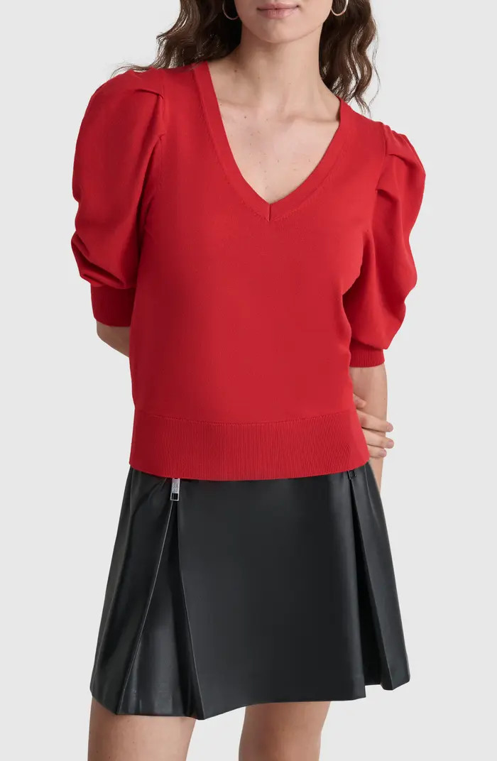 DKNY Puff Sleeve V-Neck Sweater | Nordstrom | Nordstrom