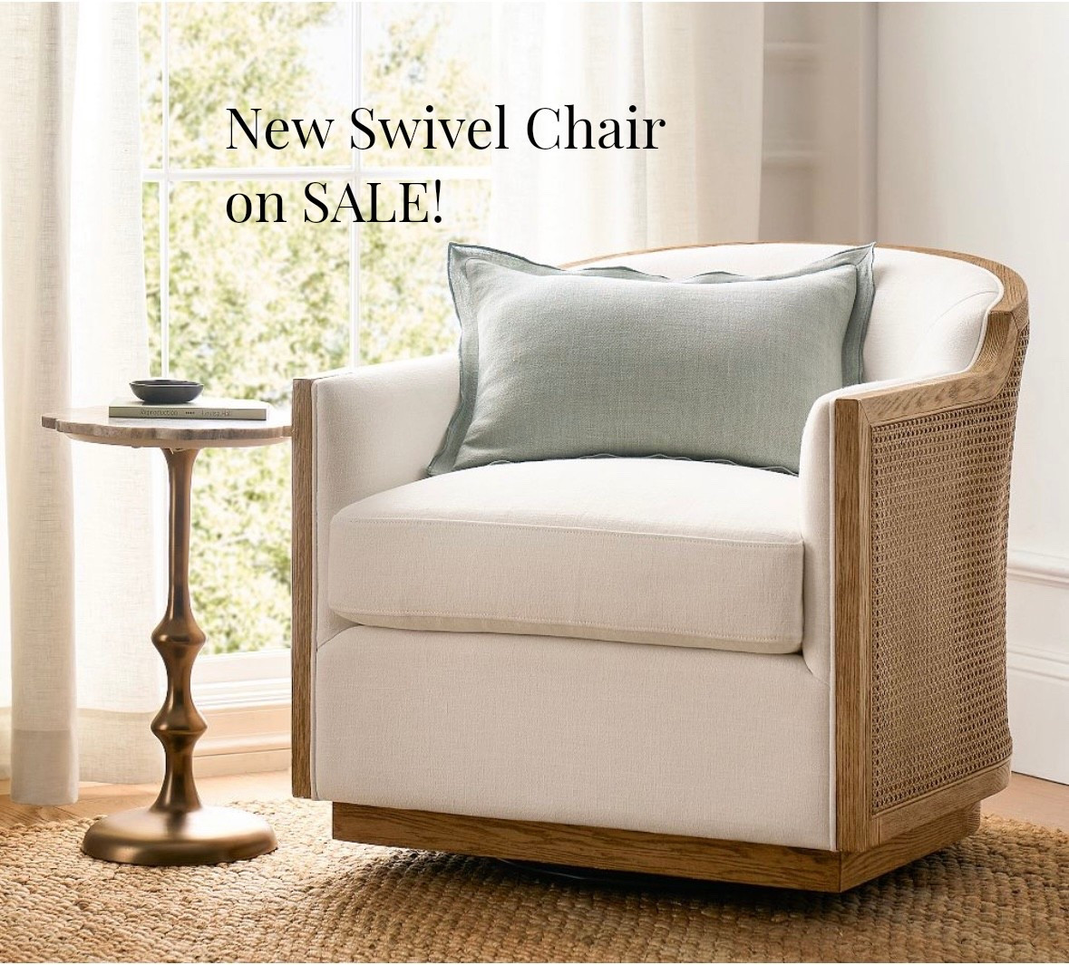 New swivel chair available in many options on sale! Styled with this beautiful new accent table! Shop more accent chair options, throw cozy pillows and blankets. Pottery Barn spring. 

#LTKFindsUnder50 #LTKHome #LTKSaleAlert