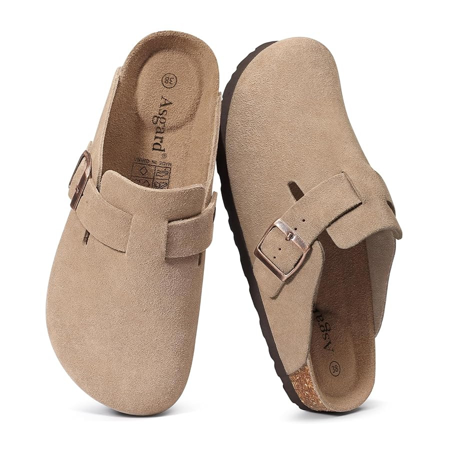 Asgard Women's Suede Clogs Leather Mules Arch Support Potato Shoes with Comfort Cork Footbed | Amazon (US)