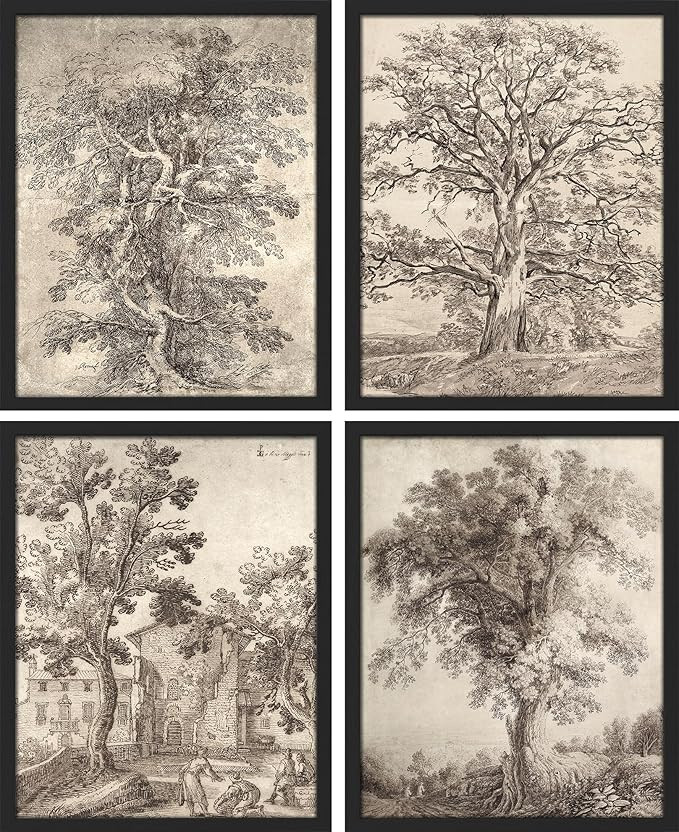 SIGNWIN Framed Poster Forest Tree Sketches Sepia Duotone Wilderness Nature Illustrations Fine Art... | Amazon (US)