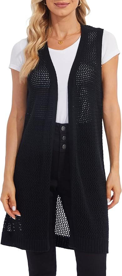 Moss Rose Womens Sleeveless Cardigans Vests Long Open Front Hollow Crochet Cardigan Sweater Duste... | Amazon (US)
