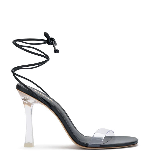 Gloria Sandal In Black Leather and Vinyl | Larroude