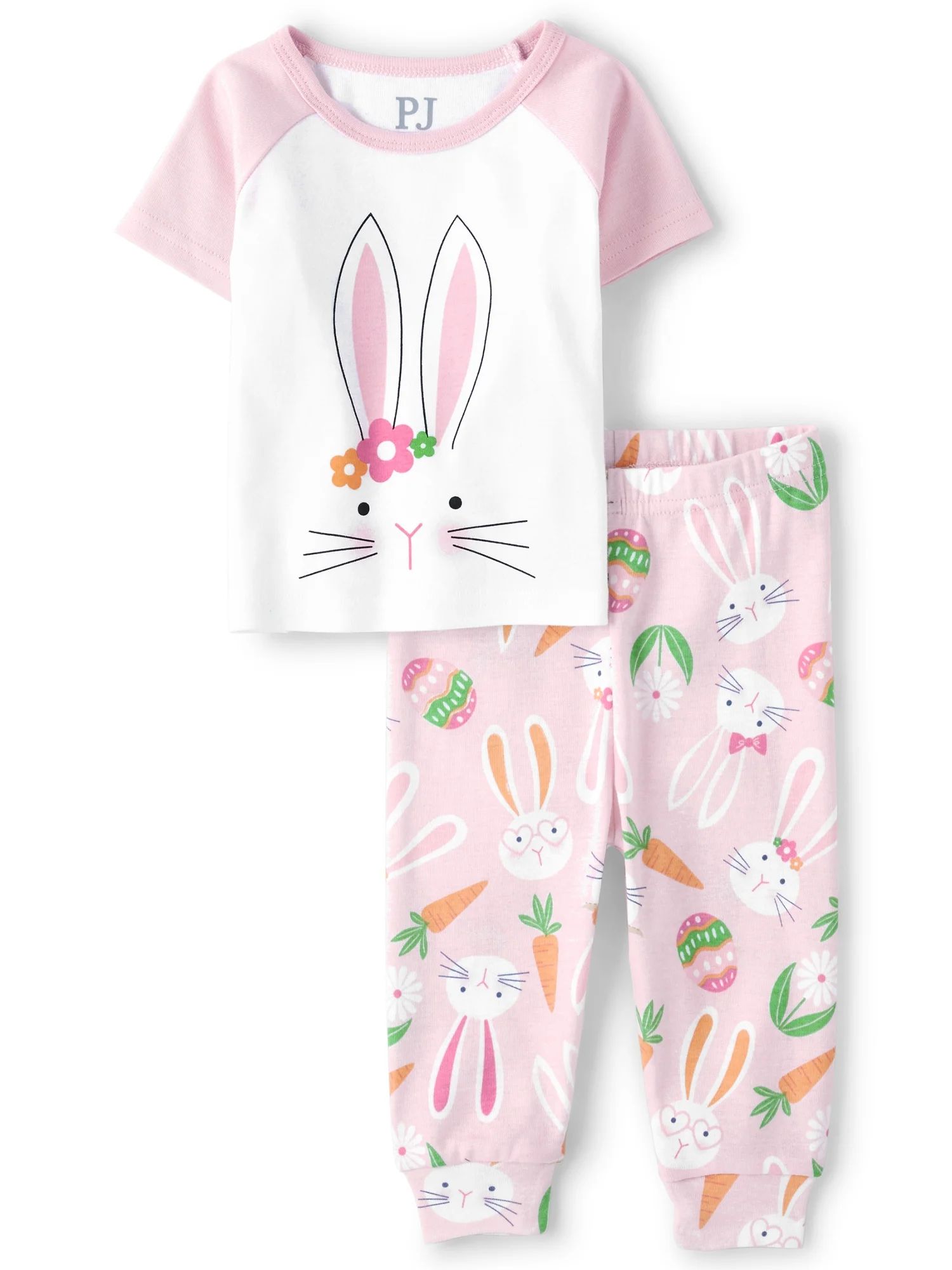 The Children's Place Baby and Toddler Girl's Short Sleeve Easter Bunny Snug Fit Cotton Pajamas, S... | Walmart (US)