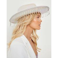 Womens White Rhinestone Tassel Trim Cowboy Hat - One Size | boohoo (US & Canada)