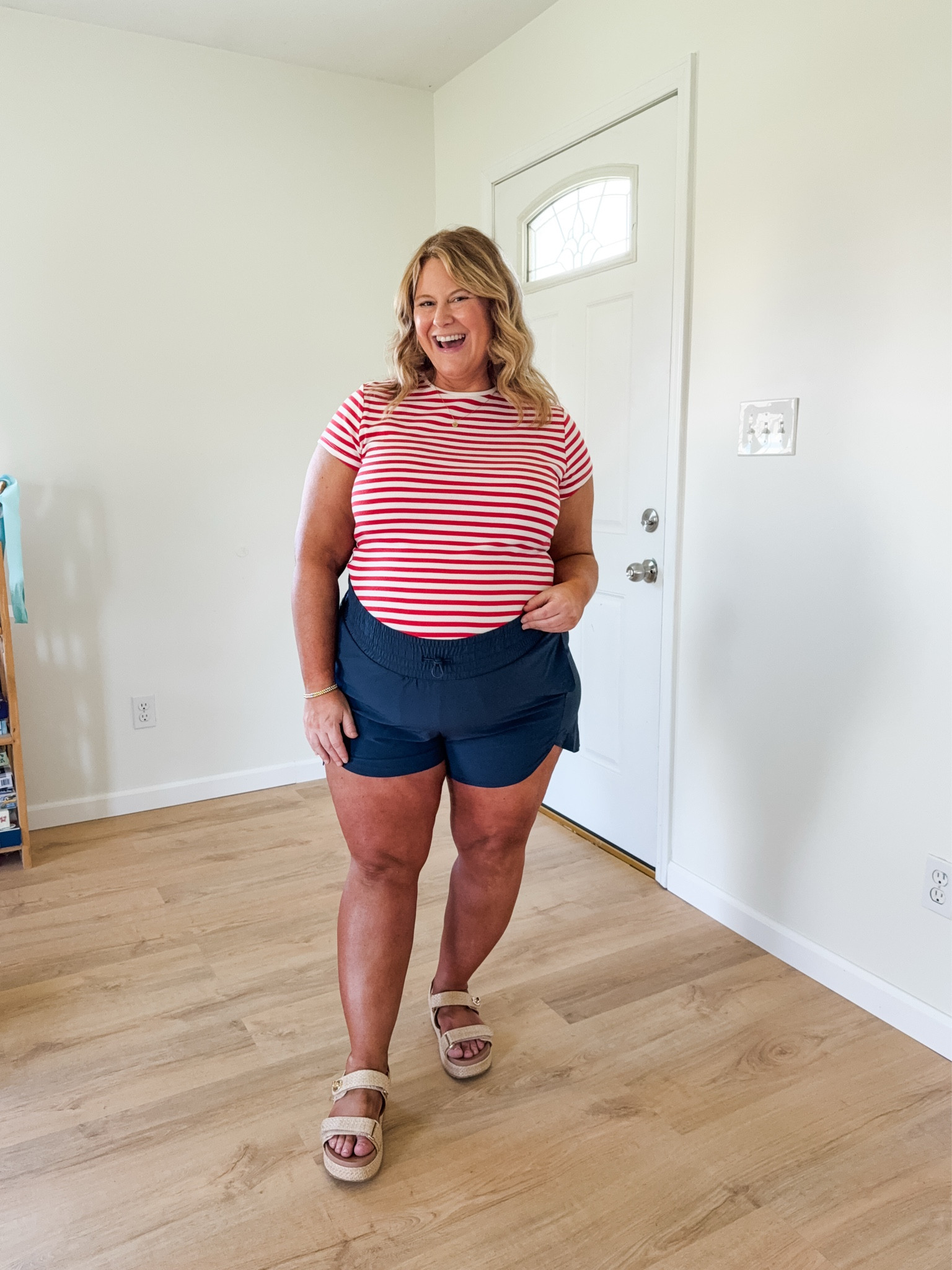 Wearing an XL in my striped tee and an XXL in my athletic shorts

4th of July outfit 
Memorial Day outfit 
Red white blue outfit

#LTKBump #LTKMidsize #LTKActive