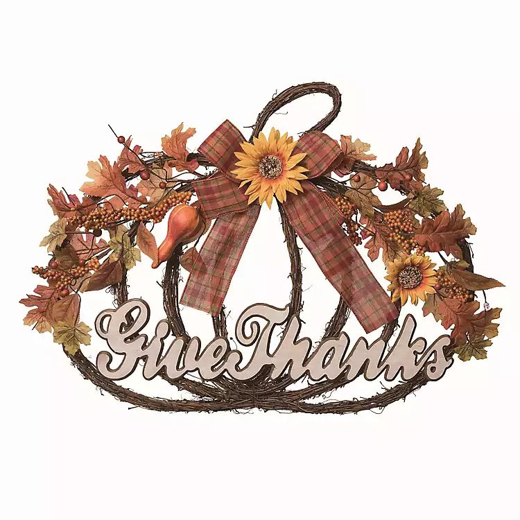 Give Thanks Plaid Bow Pumpkin Wreath | Kirkland's Home