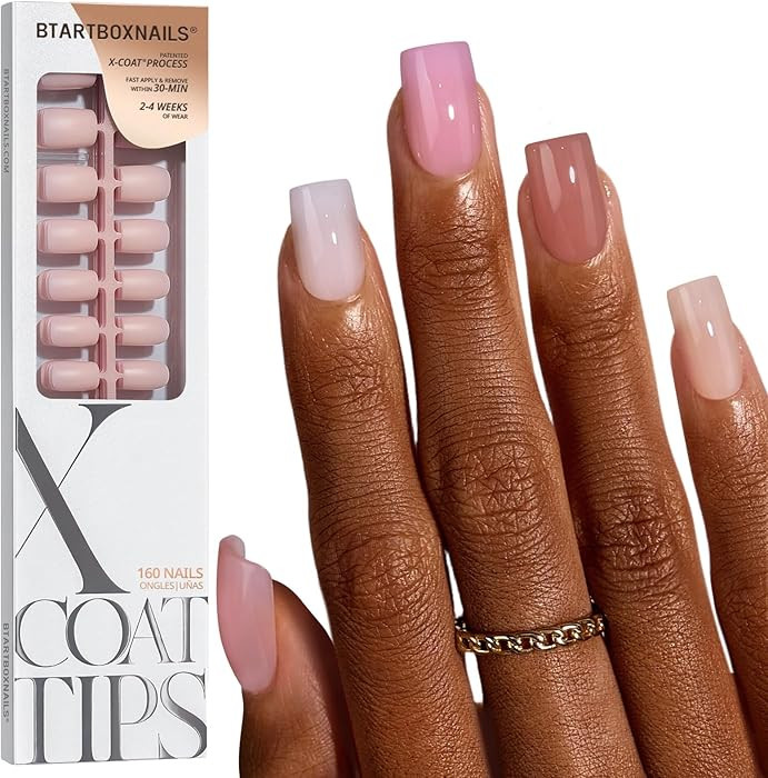 BTArtboxnails XCOATTIPS Bare 5-Shades Nude Press on Nails - Short Square Press on Nails, 4-Week W... | Amazon (US)