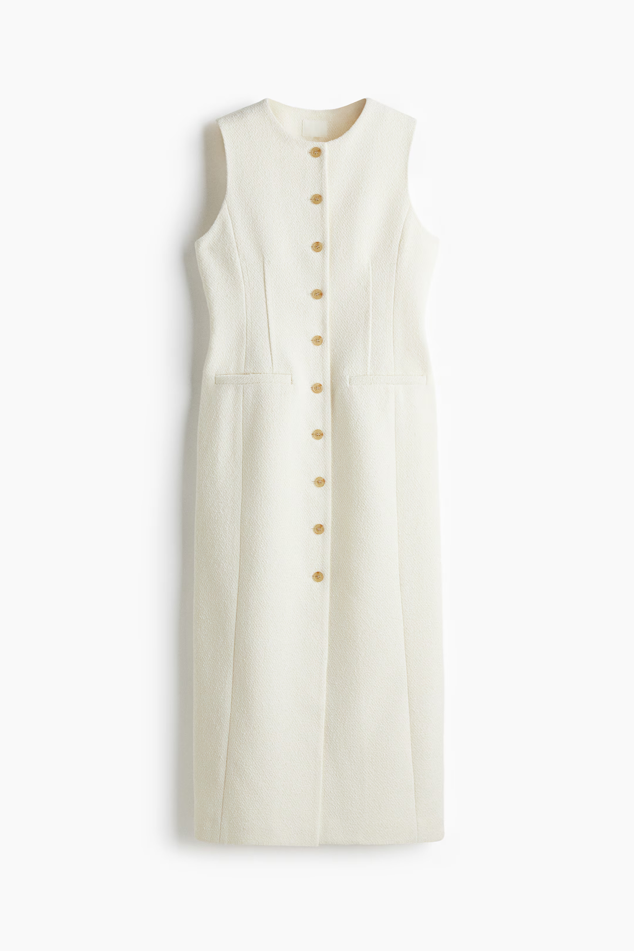Long Button-Front Bouclé Dress - Cream - Ladies | H&M US | H&M (US + CA)