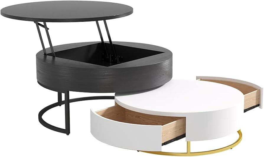 homary Round Coffee Table Storage Lift-Top Wood Coffee Table Lifts up with Rotatable Drawers Whit... | Amazon (US)