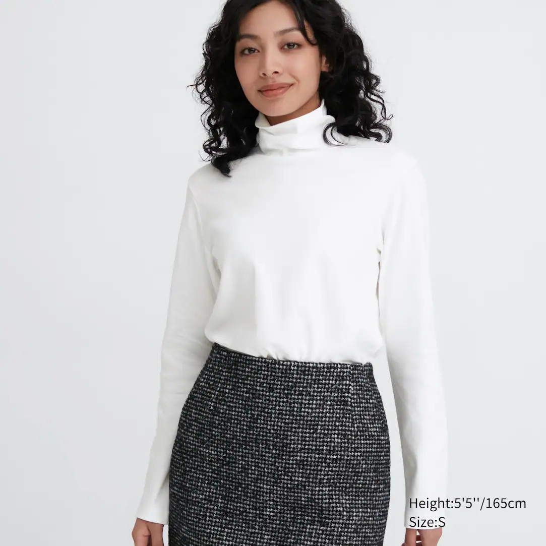Smooth Cotton Stretch Turtleneck Long Sleeved Top | UNIQLO (UK)