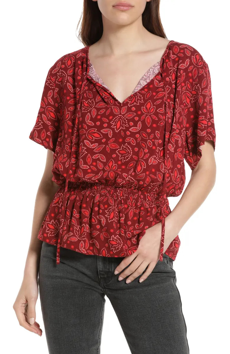 Shirred Split Neck Blouse | Nordstrom
