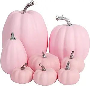 FOIMAS Pink Artificial Pumpkin,8pcs Lifelike Faux Pumpkins Decor for Halloween Thanksgiving Fall ... | Amazon (US)