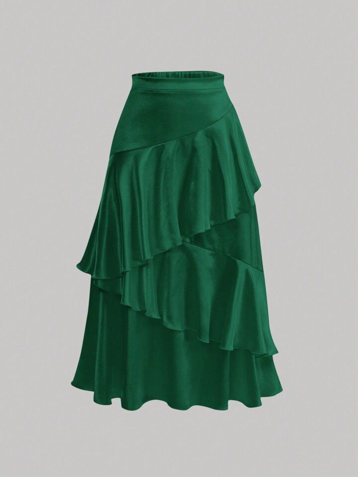 SHEIN MOD Women's Solid Color Multi-Layered Ruffle Hem Detail Skirt | SHEIN