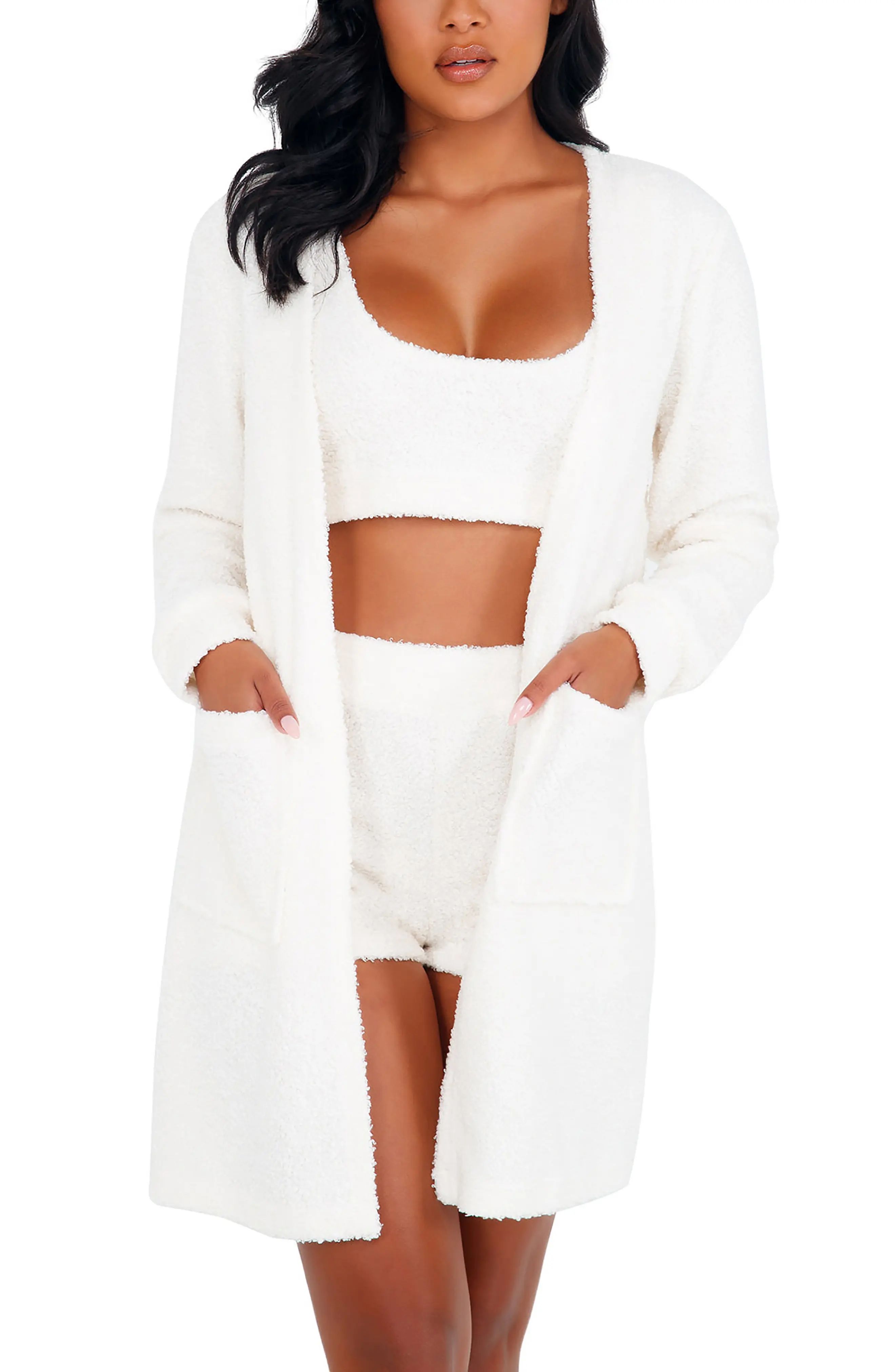 Roma Confidential Fuzzy Short Robe in White at Nordstrom, Size Small | Nordstrom