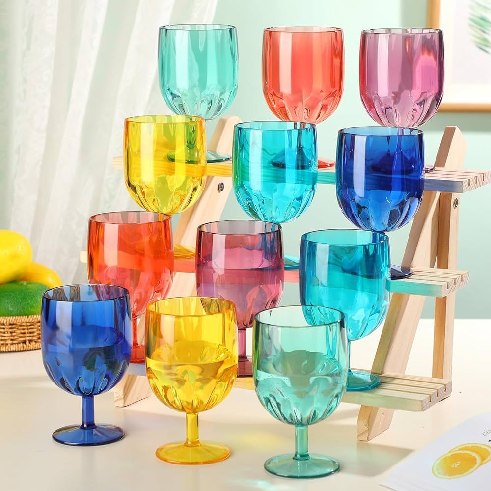 Maxcheck 24 Pack Colored Plastic Wine Glasses with Stem 12 oz Stackable Plastic Goblets, Reusable... | Amazon (US)