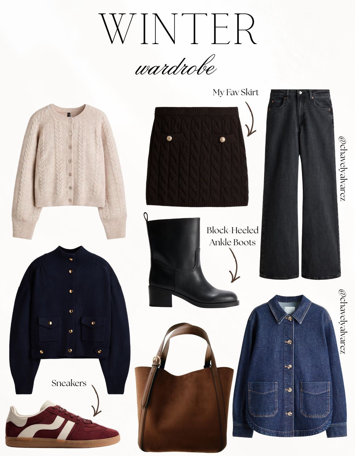 WINTER WARDROBE: Cozy Knits, Dark Denim, & Rich Textures! ❄️

Elevate your seasonal style with this perfectly curated collection of winter staples from H&M!

We are obsessed with the versatility of these pieces: from the classic cream cable-knit cardigan to the sophisticated navy button-up jacket with gold hardware. Balance the cozy tops with chic bottoms like the chocolate brown knit mini skirt or a pair of timeless high-waisted black wide-leg jeans. Finish the look with modern, functional accessories: a structured suede brown tote bag, sleek black block-heeled ankle boots, and trendy burgundy sneakers for a casual yet polished everyday vibe!

#WinterWardrobe
#HMhaul
#CozyStyle
#Knitwear
#WideLegJeans
#AnkleBoots
#SuedeBag
#WinterOutfits
#EverydayChic
#MinimalistStyle
#LTKStyle
#CapsuleWardrobe
#StreetStyleInspo
#WinterEssentials
#CasualOOTD


#LTKSeasonal #LTKFindsUnder50 #LTKFindsUnder100