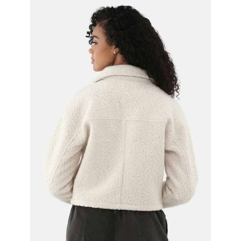 No Boundaries Asymmetric Zip Faux Shearling Moto Jacket, Women's and Women's Plus - Walmart.com | Walmart (US)