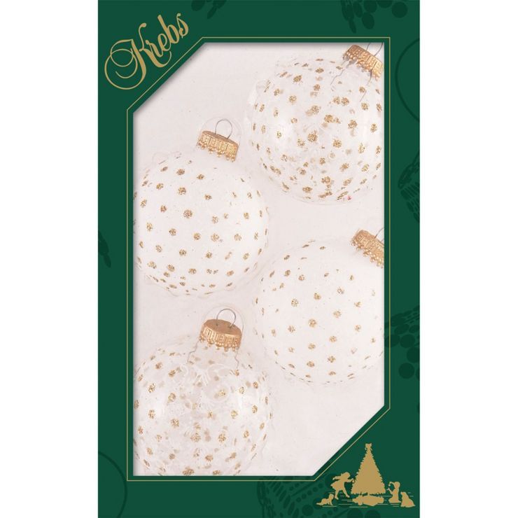 Christmas by Krebs 4ct White and Gold Sparkles 2-Finish Christmas Ball Ornaments 2.5" (67mm) | Target