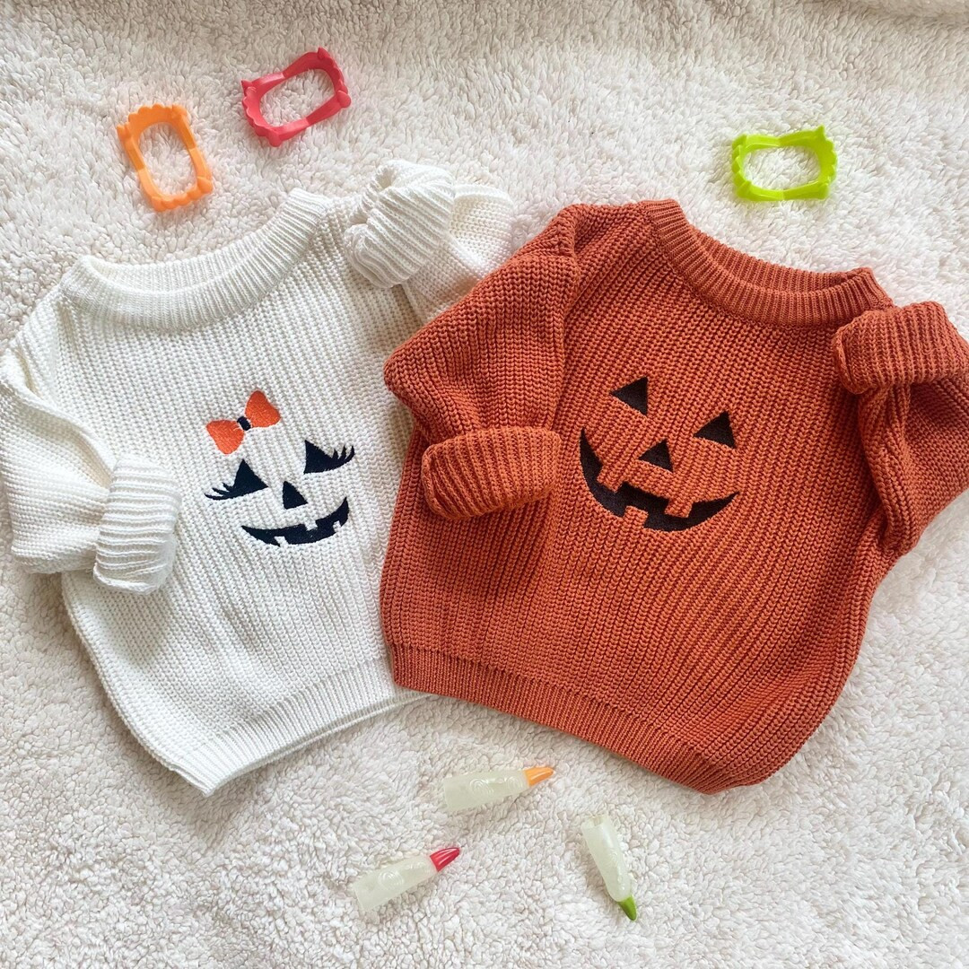 Personalized Jack O Lantern Kid Halloween Sweater Sibling Matching Pumpkin Patch Outfit Custom Ba... | Etsy (US)