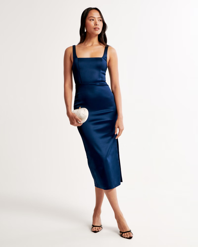 Sculpting Stretch Satin Midi Dress | Abercrombie & Fitch (UK)