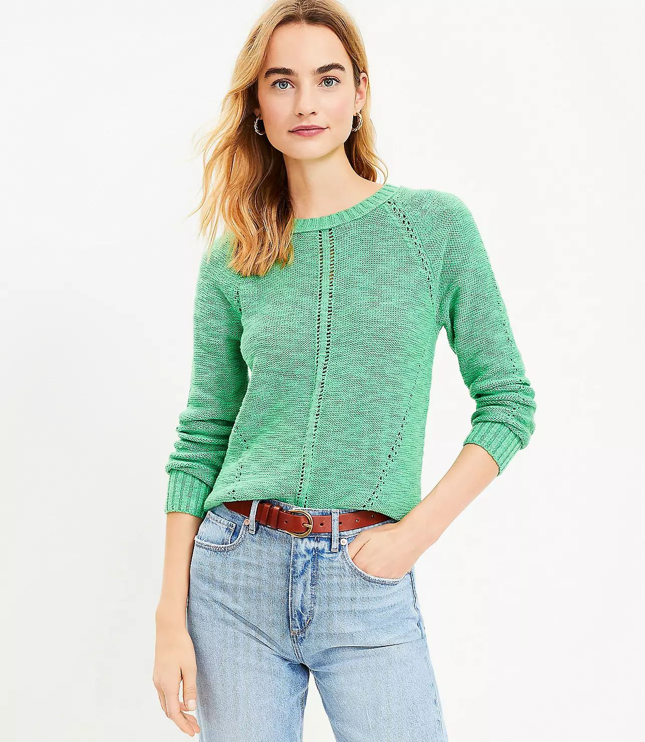 Pointelle Raglan Sleeve Sweater | LOFT