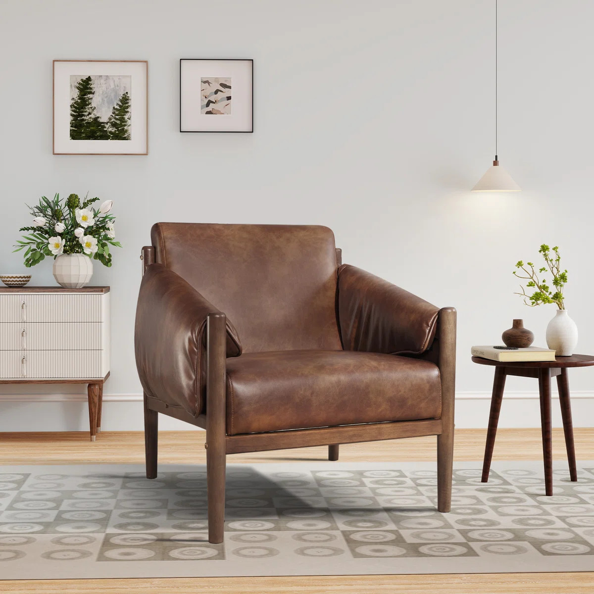 Jahzir 27.6'' Wide Vegan Leather Upholstered Accent Chair with Removable Arm Cushions | Wayfair North America