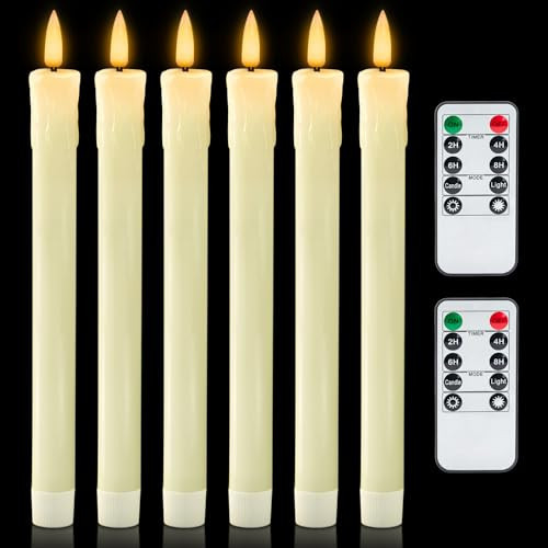 Homemory 6 PCS Real Wax Flameless Taper Candles with Remote, Flickering LED Candlesticks with Timer Dimmer, Fake Candles for Xmas Wedding Celebration Decor, Ivory, 9.6 Inches | Amazon (US)