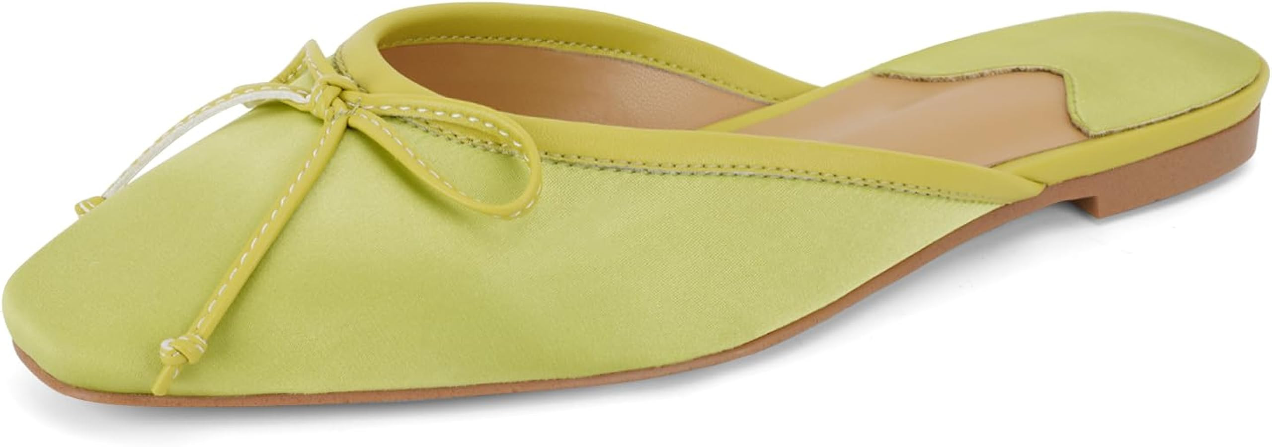 QIV Mule for Women Satin Square Toe Bow Flats Closed Toe Slip on Backless Loafers | Amazon (US)