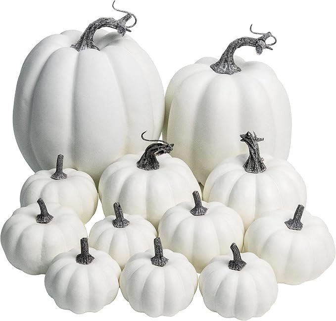 WangLaap 12 Pcs Assorted White Artificial Pumpkins Set Fake Paintable Pumpkins Bulk Decoration fo... | Amazon (US)
