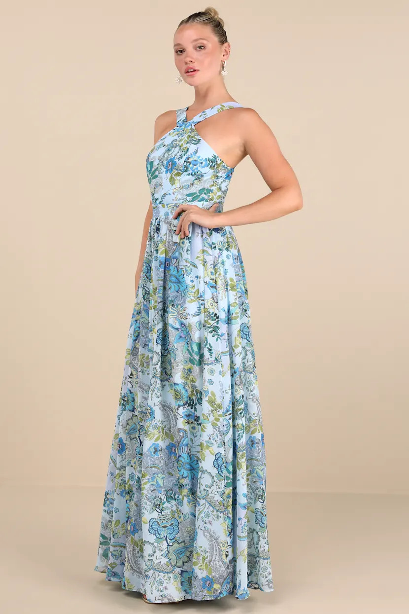 Lilja Light Blue Floral Print Maxi Dress | Lulus