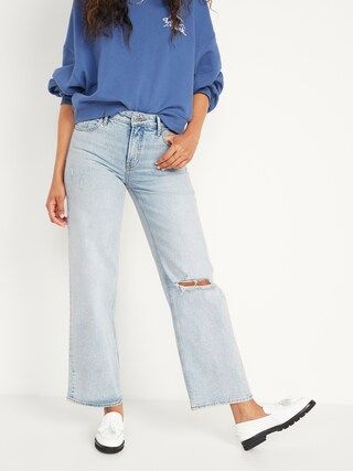 Mid-Rise Ripped Wide-Leg Jeans for Women | Old Navy (US)